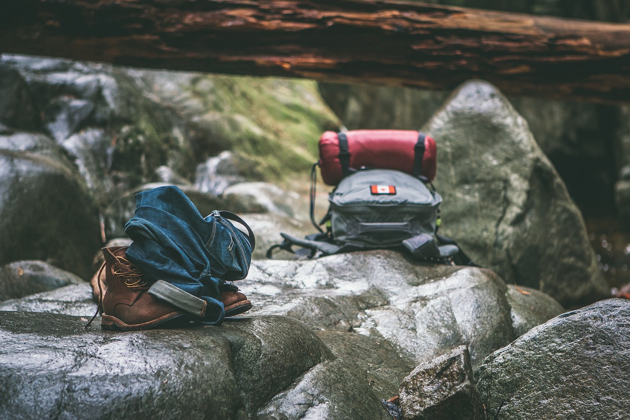 backpack, boots, rocks, nature, backpacking, hiking, mountaineering, environment, recreation, rock, stones, travel, woods, outdoors, hike, trek